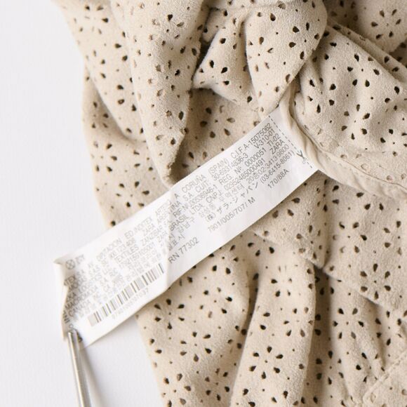 Zara Womens Sz M Beige Faux Suede Eyelet Bomber Jacket Full Zip Lightweight - Picture 7 of 8